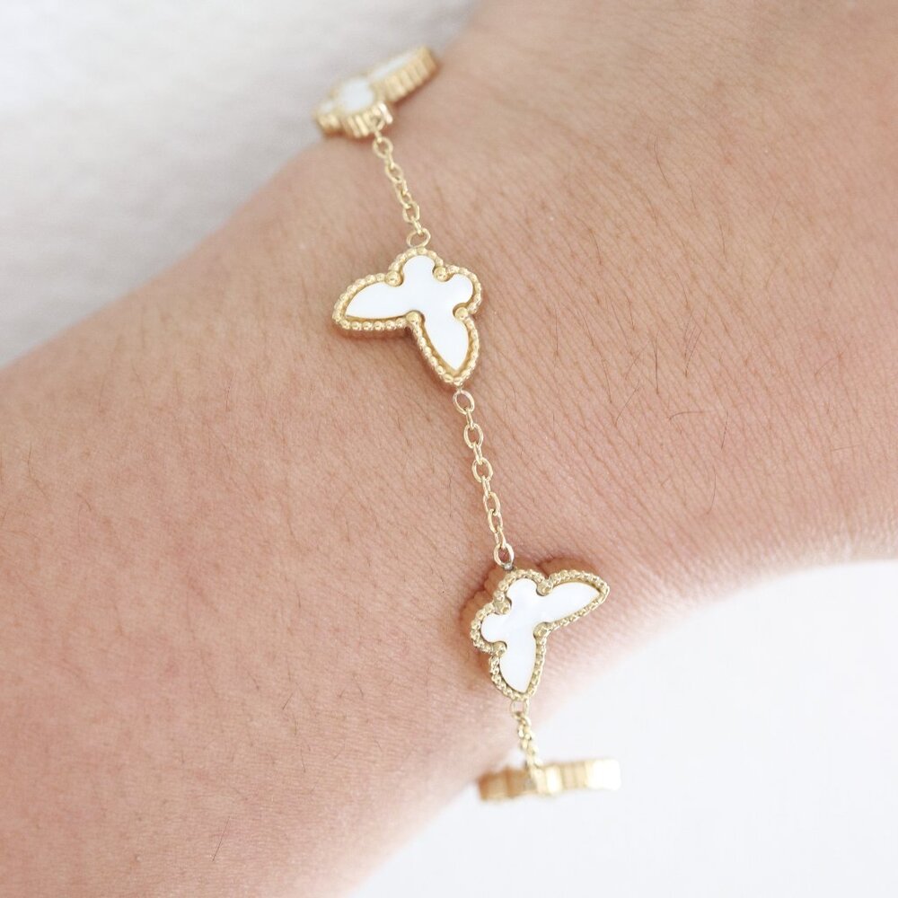 13mm White 5 Butterfly Charm Bracelet Stainless Steel